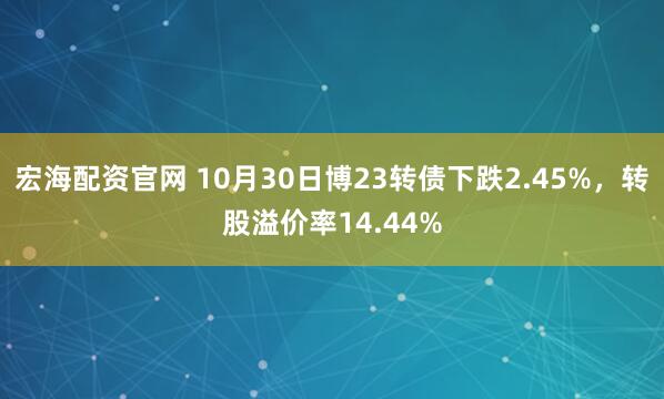 宏海配资官网 10月30日博23转债下跌2.45%，转股溢价率14.44%